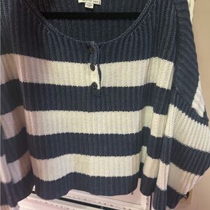 Madewell Navy and White Striped Crew Neck Sweater